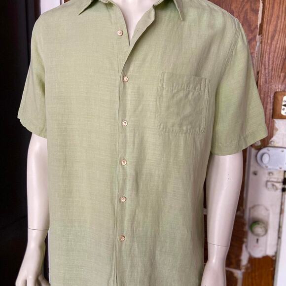 TASSO ELBA Island Green Silk/Linen Button Down Shirt sz L - Picture 1 of 7